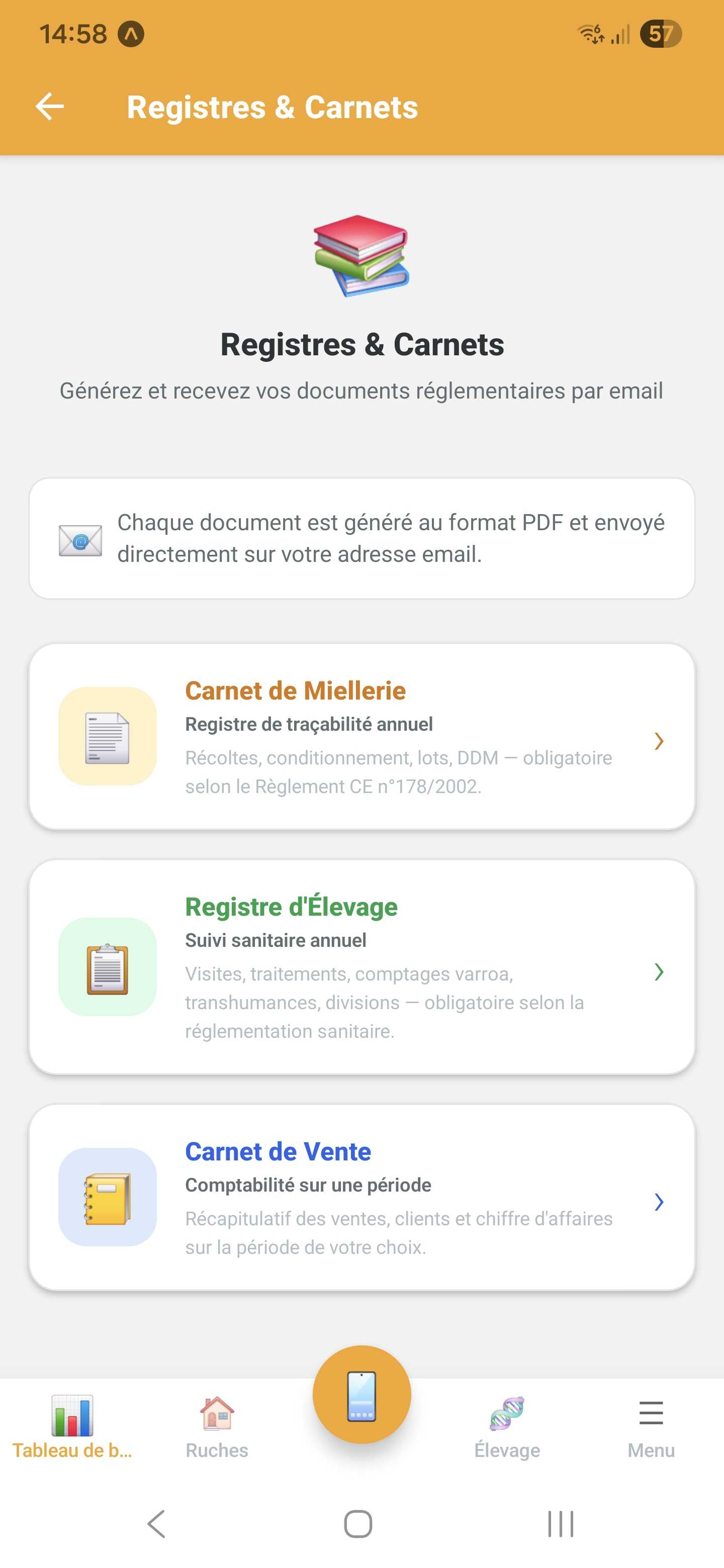 Registres et carnets réglementaires de l'apiculteur dans Api'Track