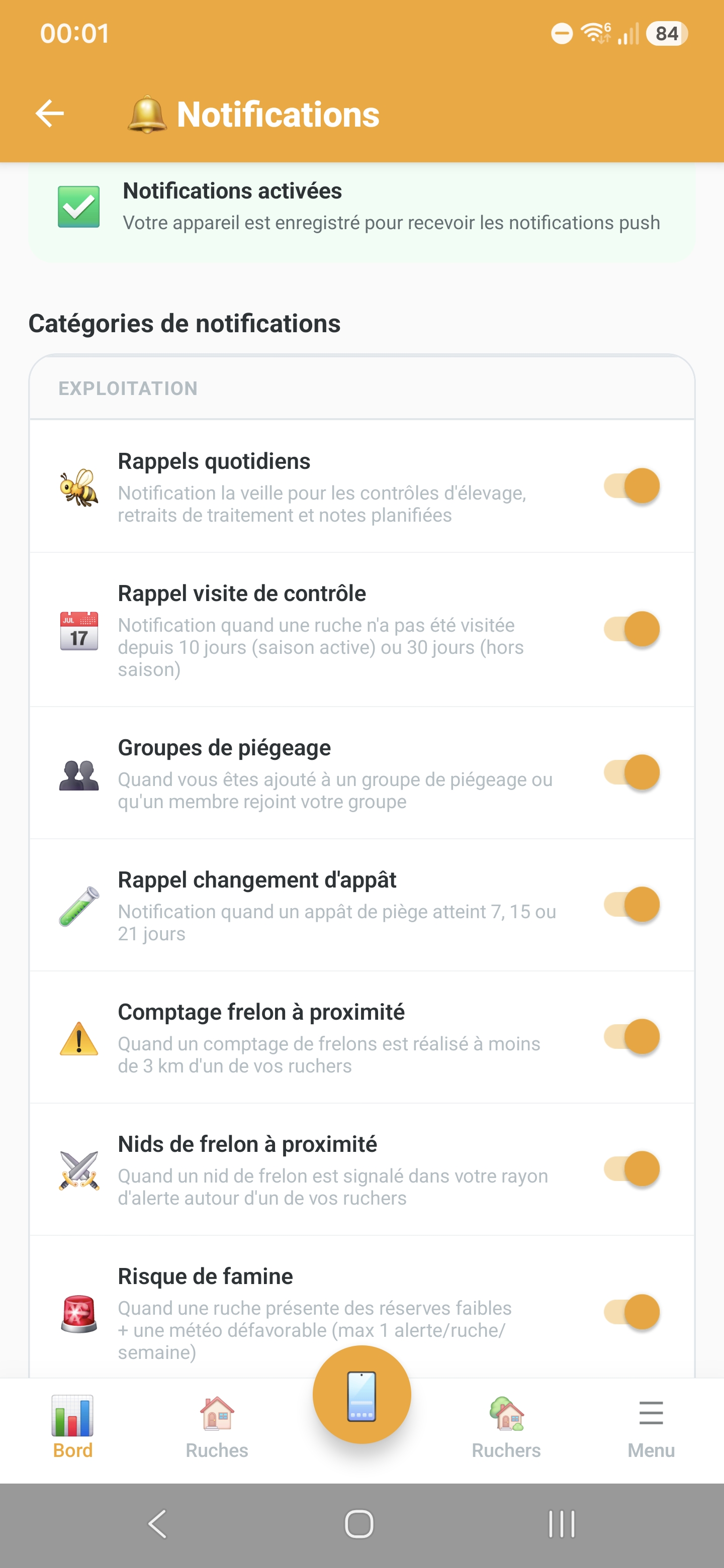 Configuration des notifications dans Api'Track