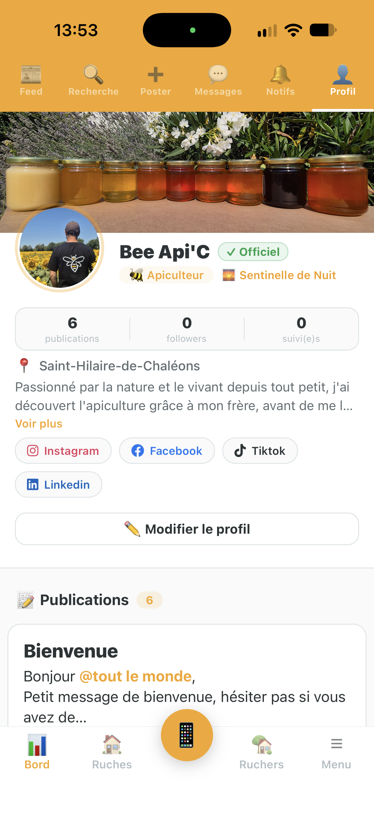 Profil communautaire d'un apiculteur dans Api'Track